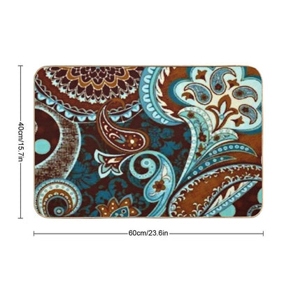Turquoise Brown Vintage Paisley  Easy To Clean Bath Mat