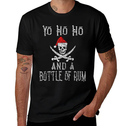 Holiday Pirate Yo Ho Ho Bottle of Rum Christmas Santa Hat  Graphic-printed T-Shirt