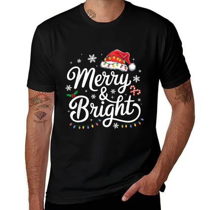 Merry And Bright Christmas Lights Xmas for Men Women Kids  Oversized Silhouette T-Shirt