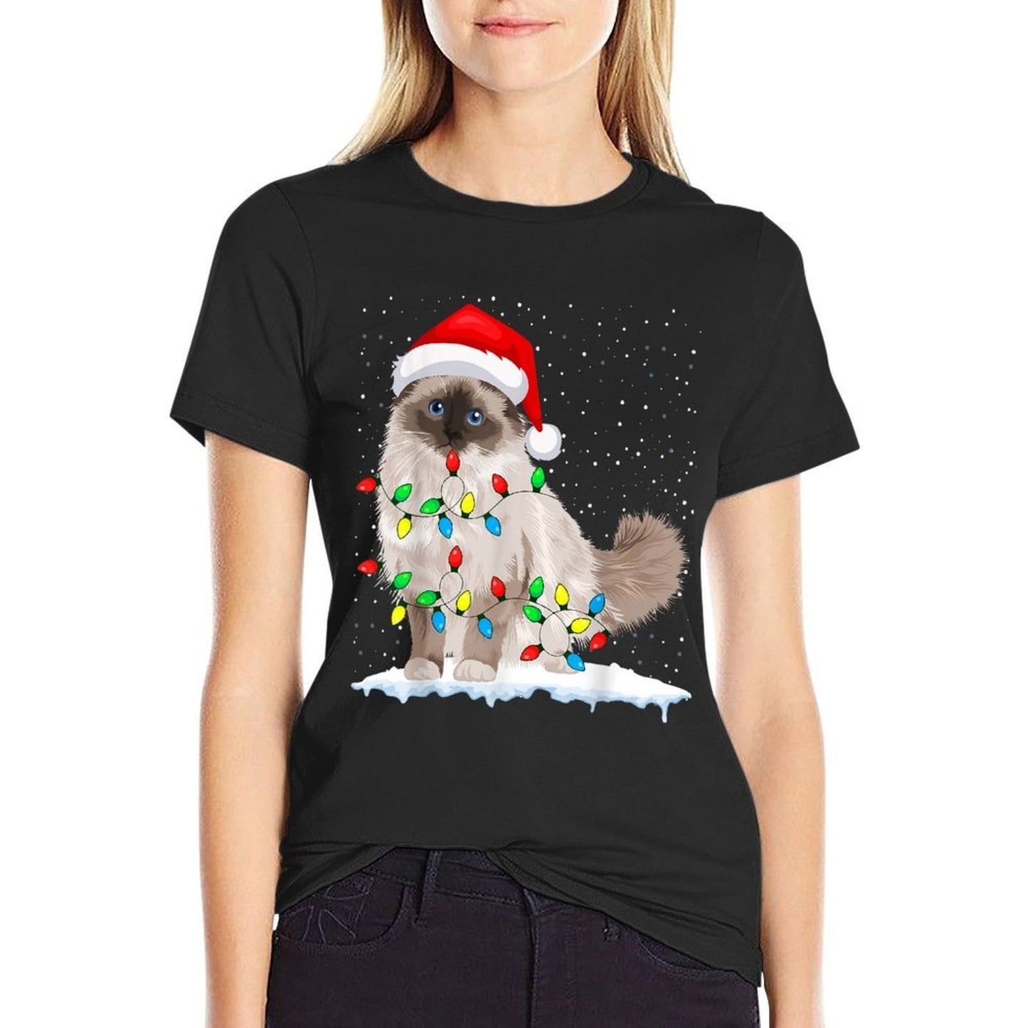 Ragdoll Cat Christmas Lights Xmas Cat Lover  Eco-friendly Material T-Shirt