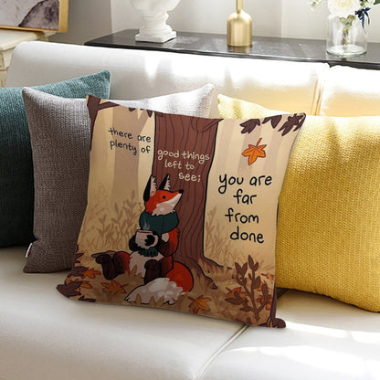 You Are Far From Done Autumn Forest Fox Soft Short Plush Fabric Throw Pillow