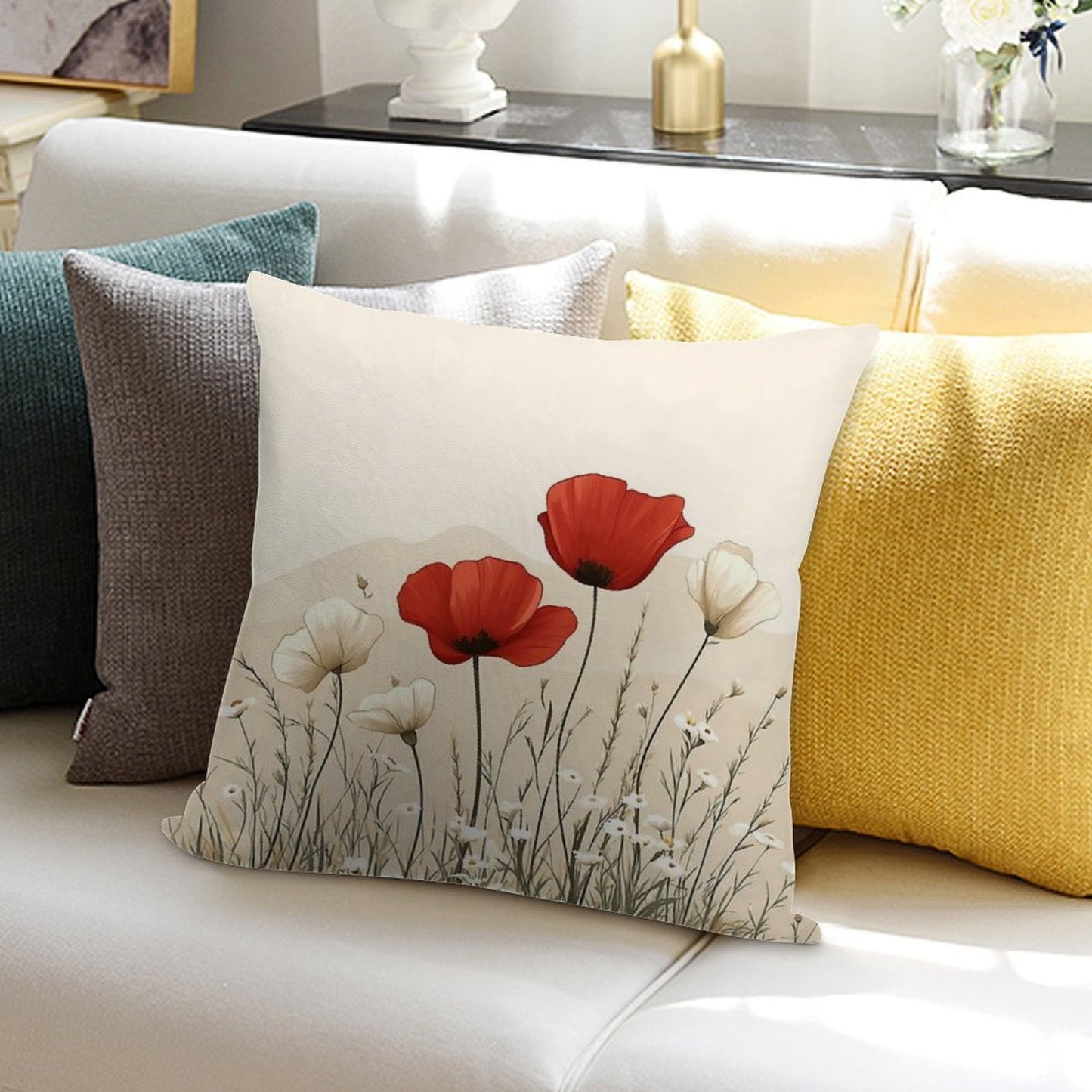 Red Poppies In Bloom Soft Home Decor Throw Pillow