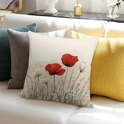 Red Poppies In Bloom Soft Home Decor Throw Pillow