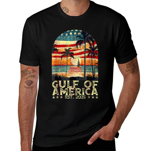 Retro Gulf Of US America 2025 American Flag Gulf Mexico Wrinkle-resistant T-Shirt