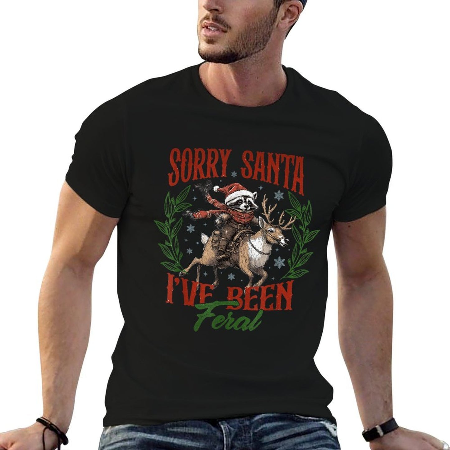 Sorry Santa Ive Been Feral Christmas Funny Raccoon Costume  Oversized Silhouette T-Shirt