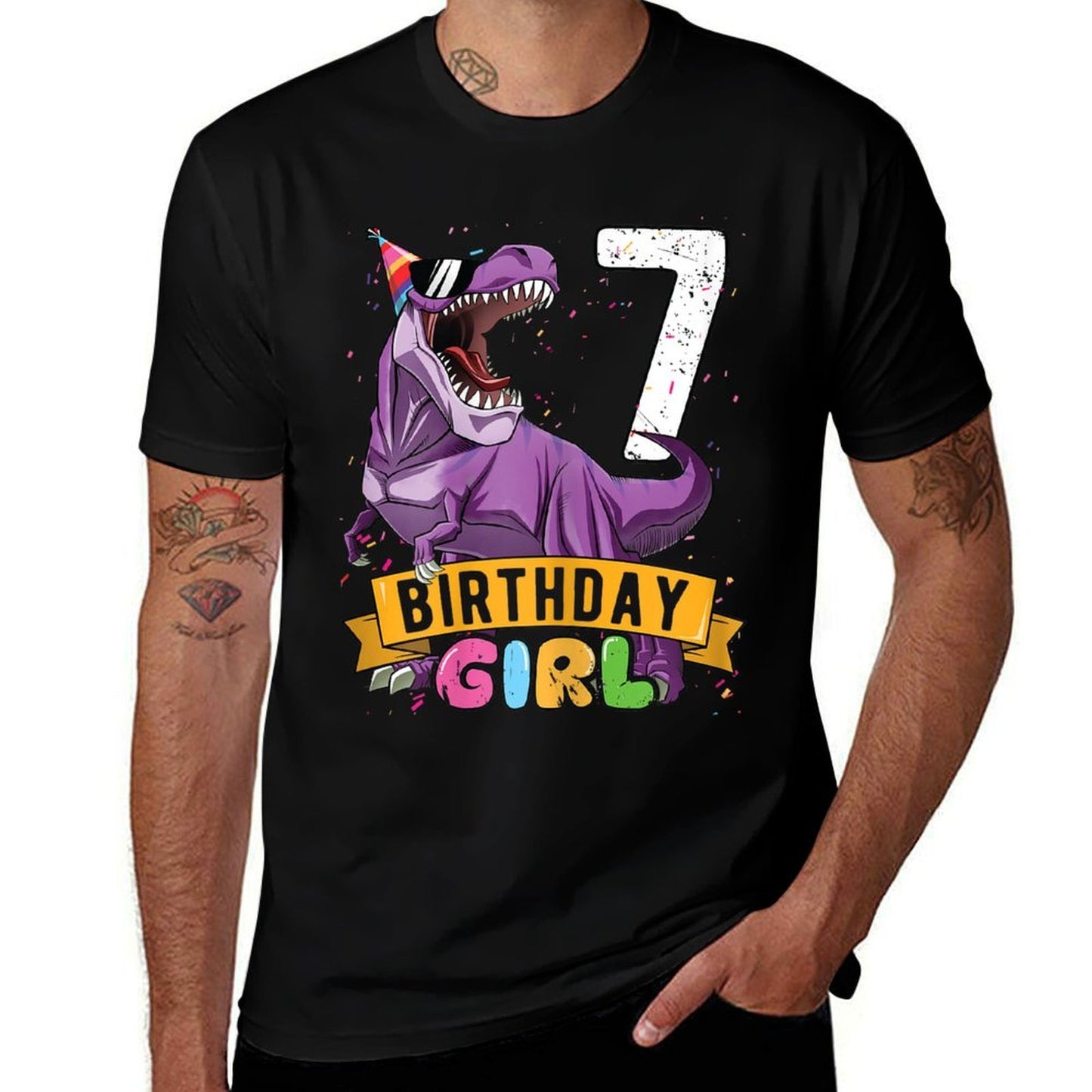 7th Birthday Birthday Girl T Rex Kids 7 Year Old  Relaxed-fit T-Shirt