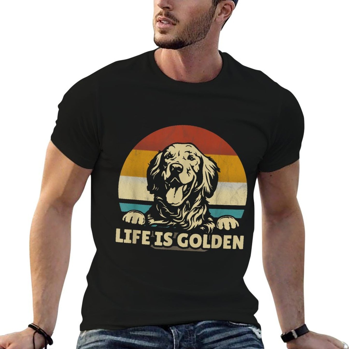 Golden Retriever Dog Life Is Golden Retro Vintage  Graphic-printed T-Shirt