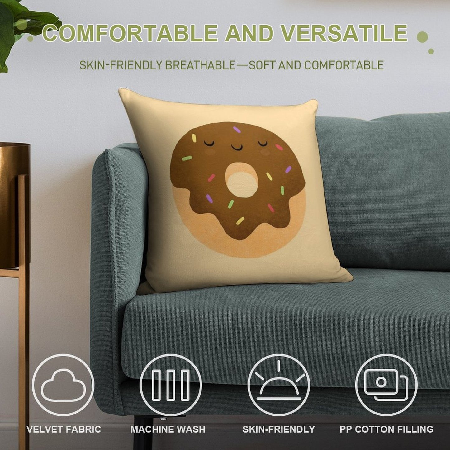 Sleepy Chocolate Donut Soft Ultra-Soft Texture Throw Pillow