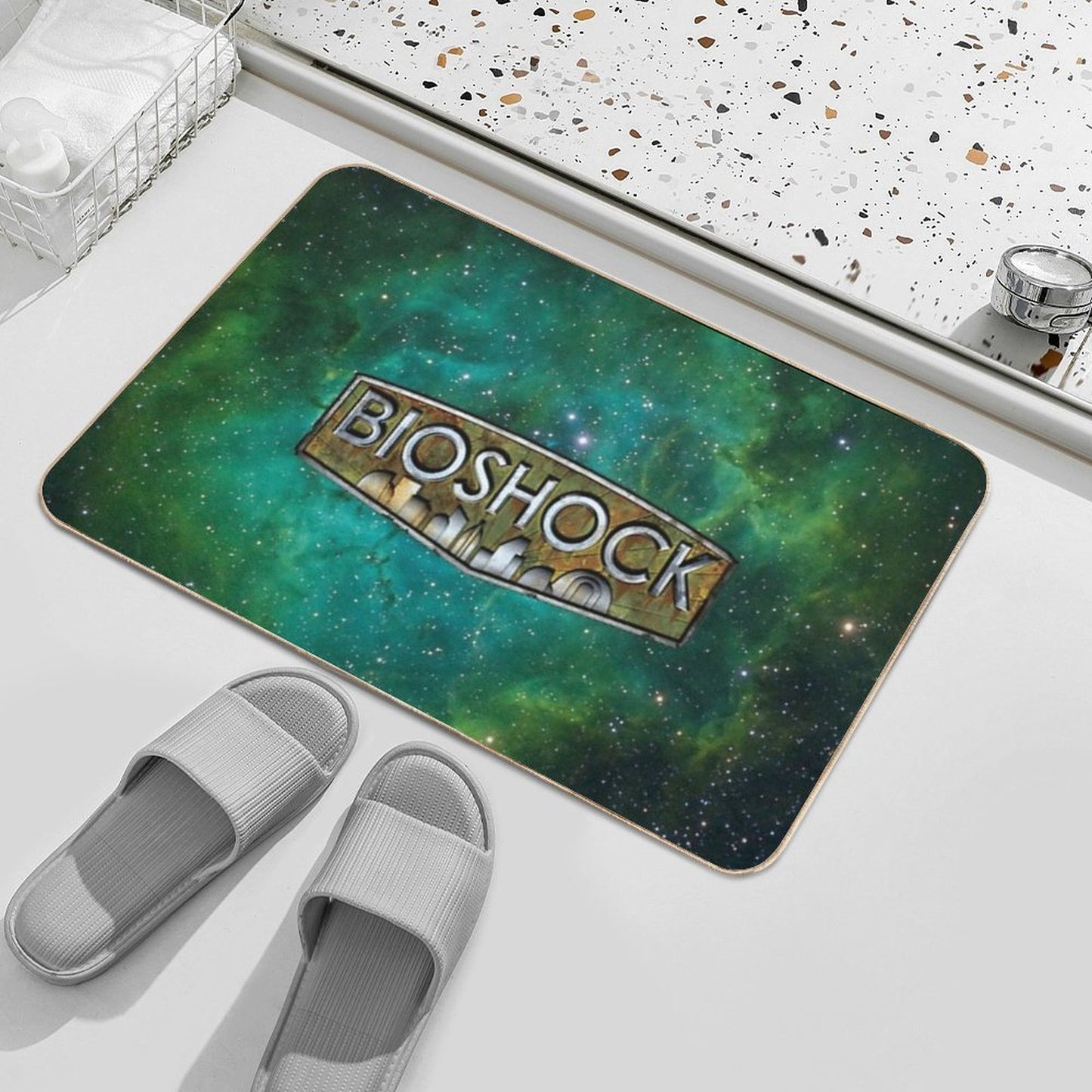 BIOSHOCK X Emerald Green Galaxy  Easy Maintenance Bath Mat
