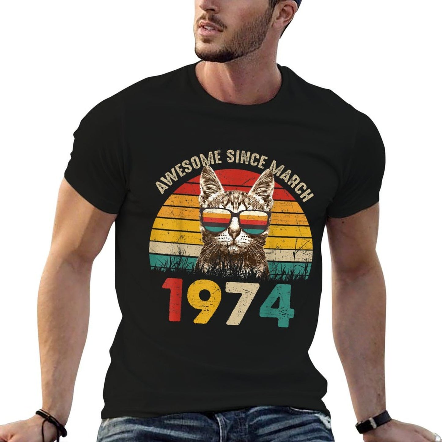 Awesome Since March 1974 Vintage Cat 50th Birthday  Versatile T-Shirt