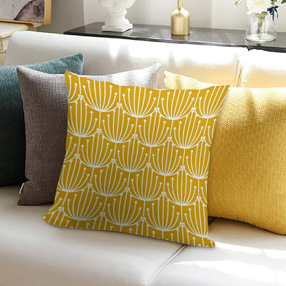 Mid Century Modern, Retro, Floral Pattern, in Bright Yellow Soft Anti-Pilling Throw Pillow