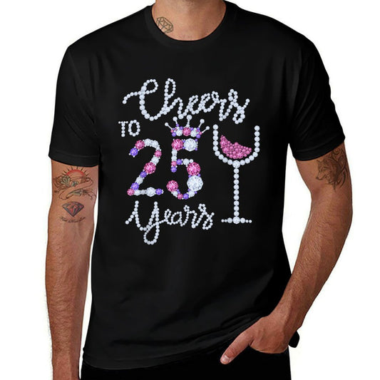 Funny Cheers To 25 Years Wine Glass Est. 1997 25th Birthday  Cotton T-Shirt