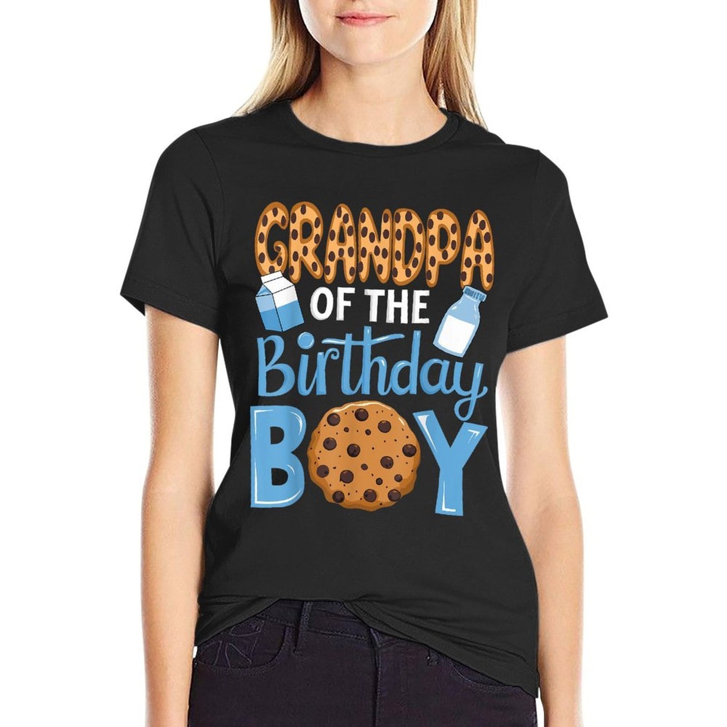 Grandpa of The Birthday Boy Milk And Cookies Opa 1st Bday  Ribbed Collar T-Shirt