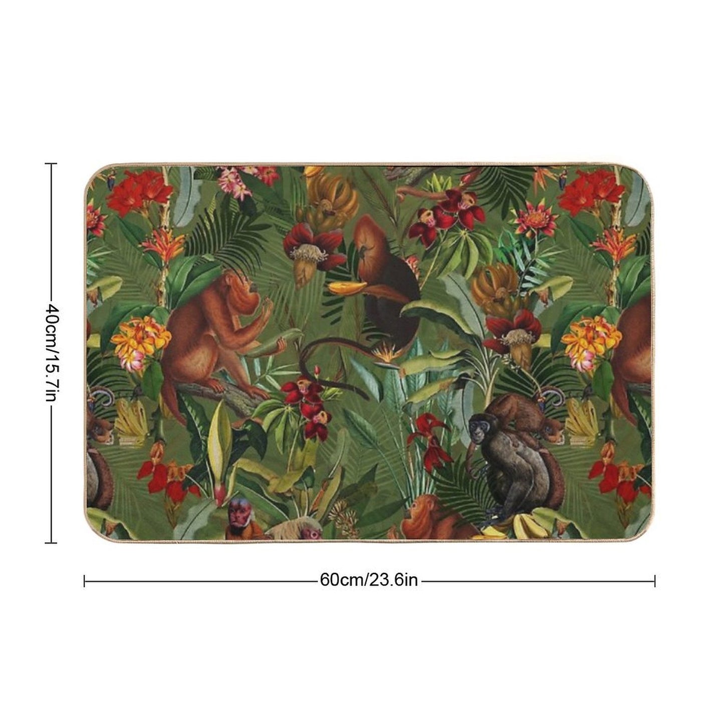Tropical Monkey Jungle Pattern - Dark Green Botanical Night Garden Nightgarden  Toxin-Free Bath Mat