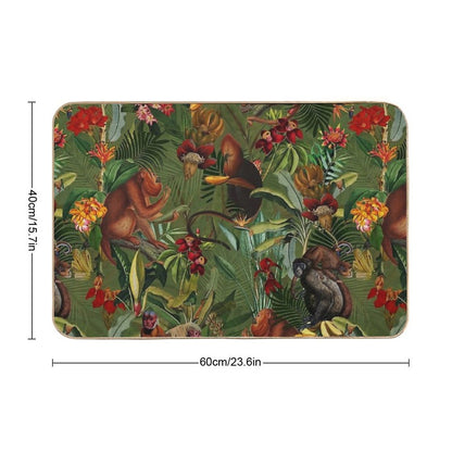 Tropical Monkey Jungle Pattern - Dark Green Botanical Night Garden Nightgarden  Toxin-Free Bath Mat