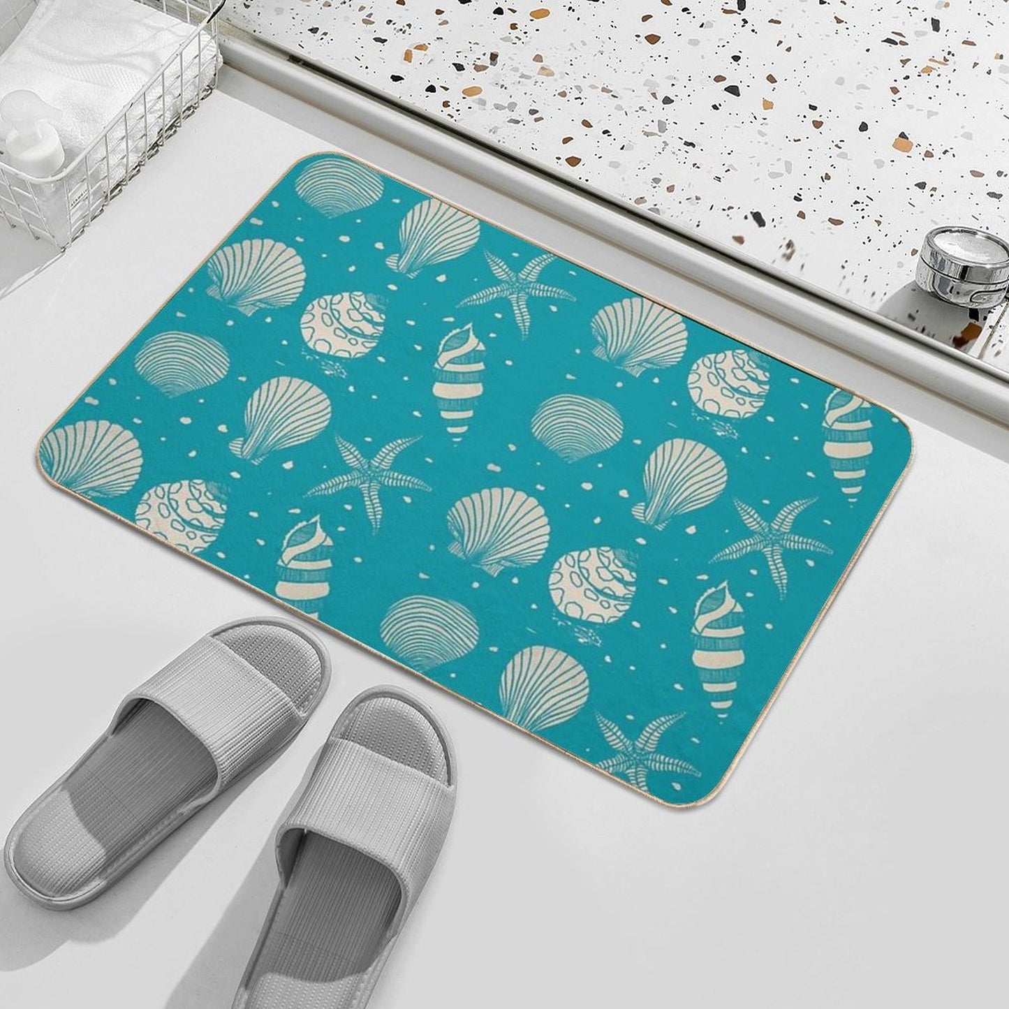 Sea Shell Pattern Turquoise  Rapid-Drying Bath Mat