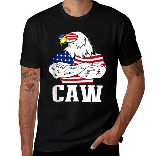 Patriotic Bald Eagle Caw 4th of July American American  Ribbed Collar T-Shirt