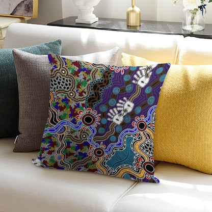 Authentic Aboriginal Art - Discovering Your Dreams Soft Durable Construction Throw Pillow