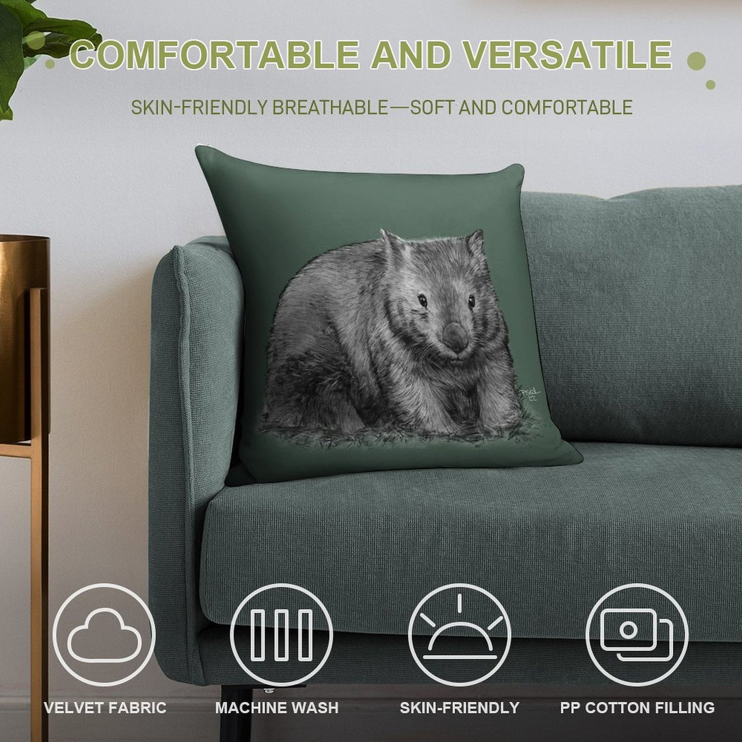 Wombat Soft Hidden Zipper Throw Pillow