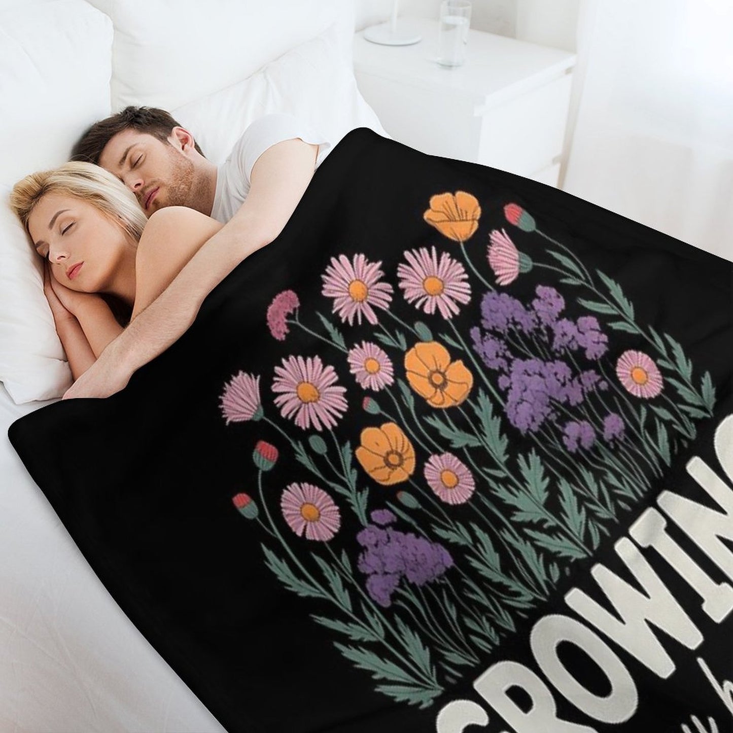 Growing A Tiny Human, Pregnancy Announcement Flower Travel-friendly Throw Blanket