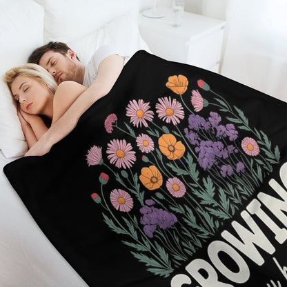 Growing A Tiny Human, Pregnancy Announcement Flower Travel-friendly Throw Blanket