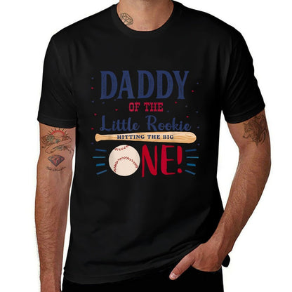 Daddy Dad First Birthday Little Rookie Baseball The Big One  Stretchy T-Shirt