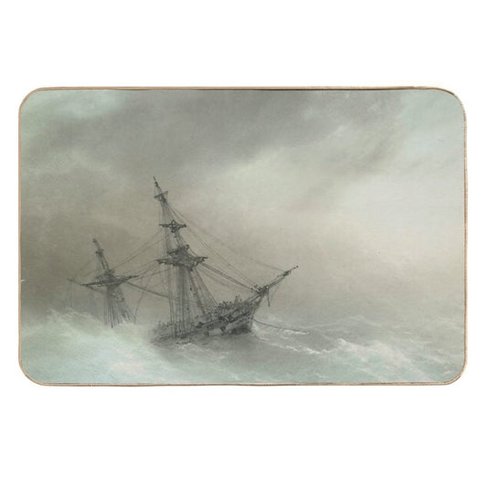Ship In A Stormy Sea  - Ivan Konstantinovich Aivazovsky  Pet-Safe Bath Mat