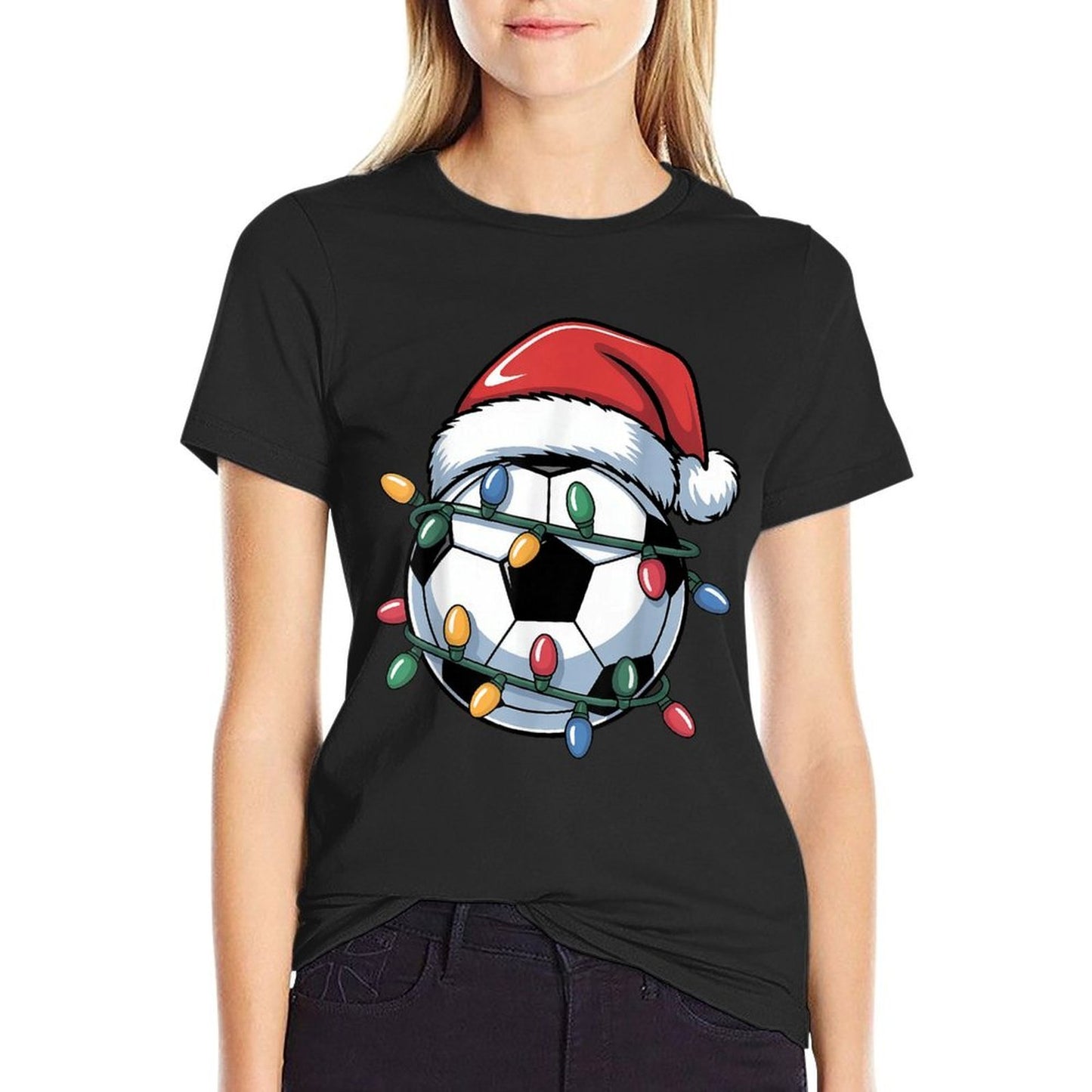 Soccer Christmas Santa Hat Soccer Ball Sport Men Women Kids  Tagless Design T-Shirt