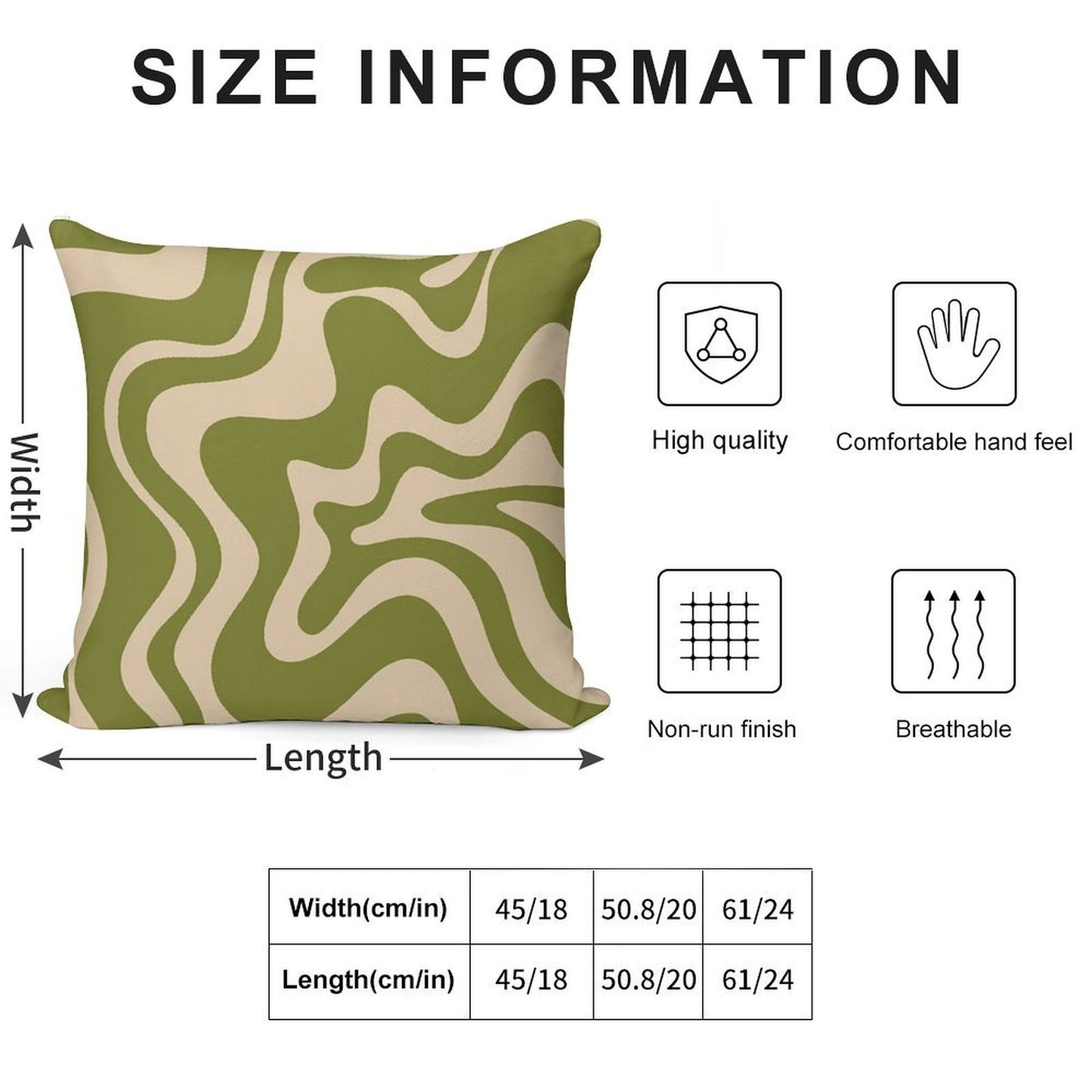 Retro Liquid Swirl Abstract Pattern in Mid Mod Beige And Olive Green Soft Home Decor Throw Pillow