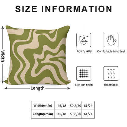 Retro Liquid Swirl Abstract Pattern in Mid Mod Beige And Olive Green Soft Home Decor Throw Pillow