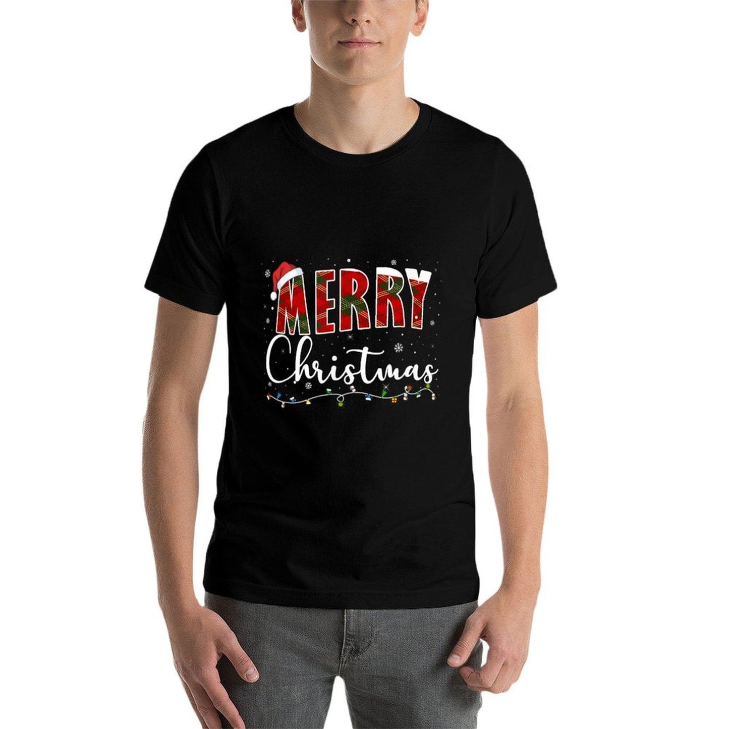 Merry Christmas Lights, Red Santa Hat Xmas Family Men Women  Odor-resistant T-Shirt