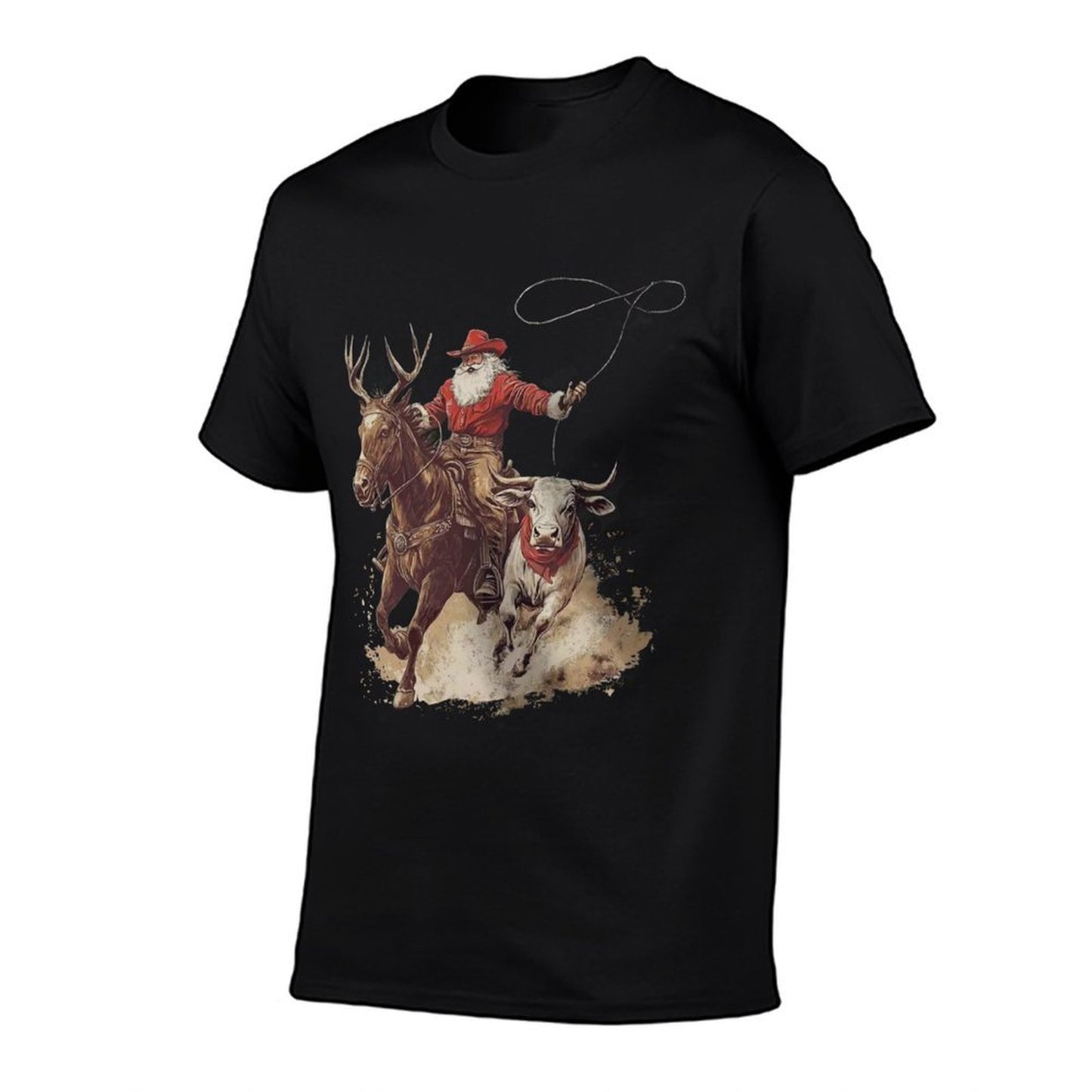 Vintage Rodeo Cowboy Santa Western Roping Horse Reindeer Sweatshirt  Durable T-Shirt