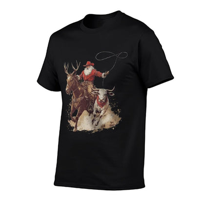 Vintage Rodeo Cowboy Santa Western Roping Horse Reindeer Sweatshirt  Durable T-Shirt