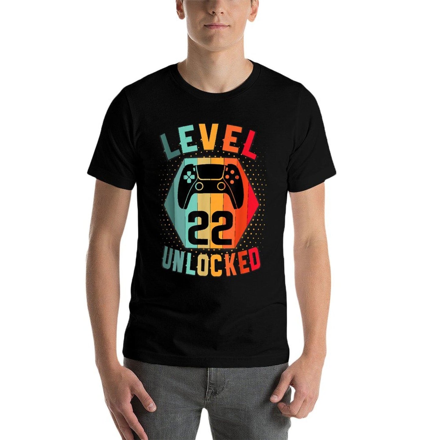Level 22 Unlocked Birthday Shirt Vintage Gamer 22nd Birthday  Tagless Design T-Shirt