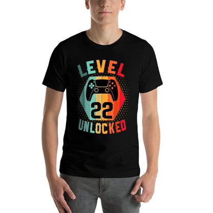 Level 22 Unlocked Birthday Shirt Vintage Gamer 22nd Birthday  Tagless Design T-Shirt