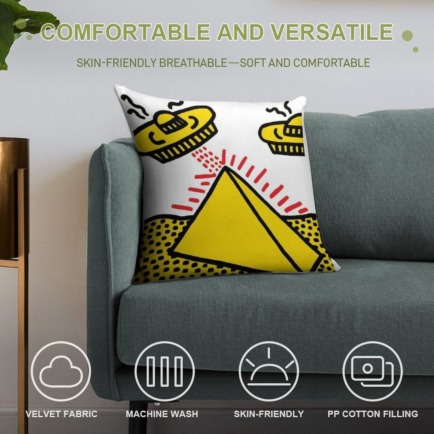 Haring Pop Art Soft Durable Construction Throw Pillow