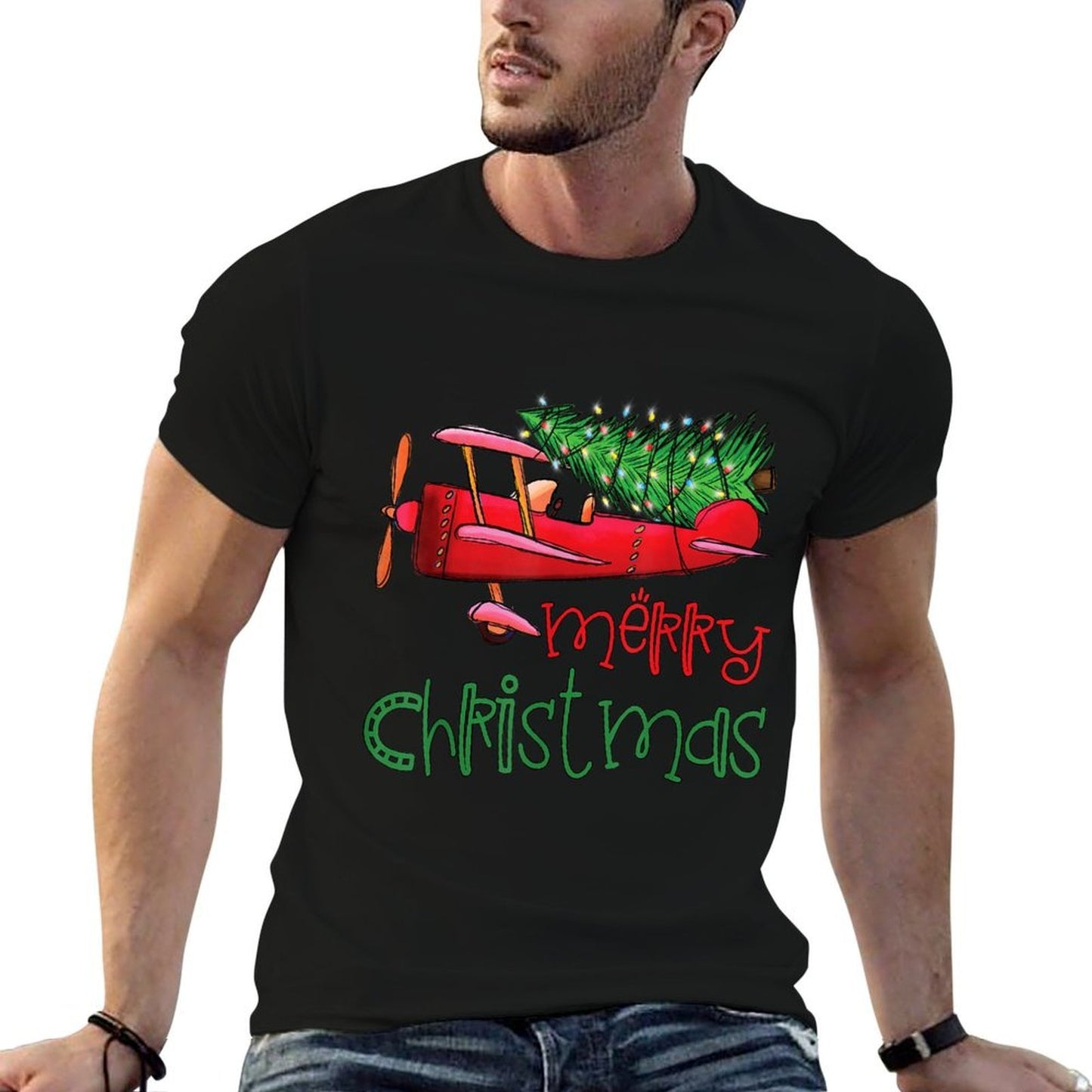 Merry Christmas Airplane Christmas Tree Pilot  Eco-friendly Material T-Shirt