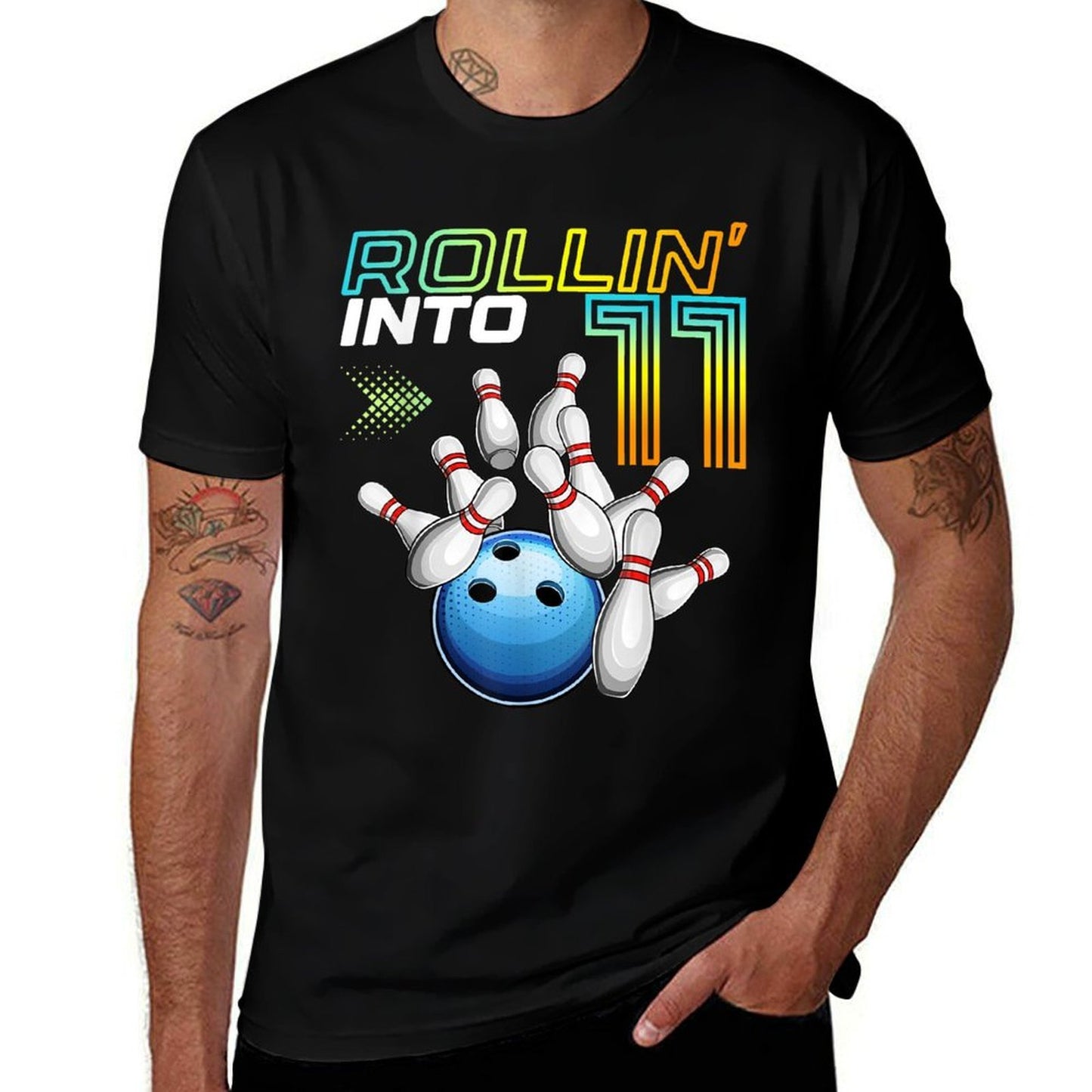 Rollin Into 11 Retro Bowling Birthday Party 11th Birthday  Stretchy T-Shirt