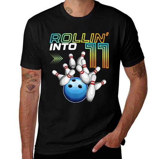 Rollin Into 11 Retro Bowling Birthday Party 11th Birthday  Stretchy T-Shirt