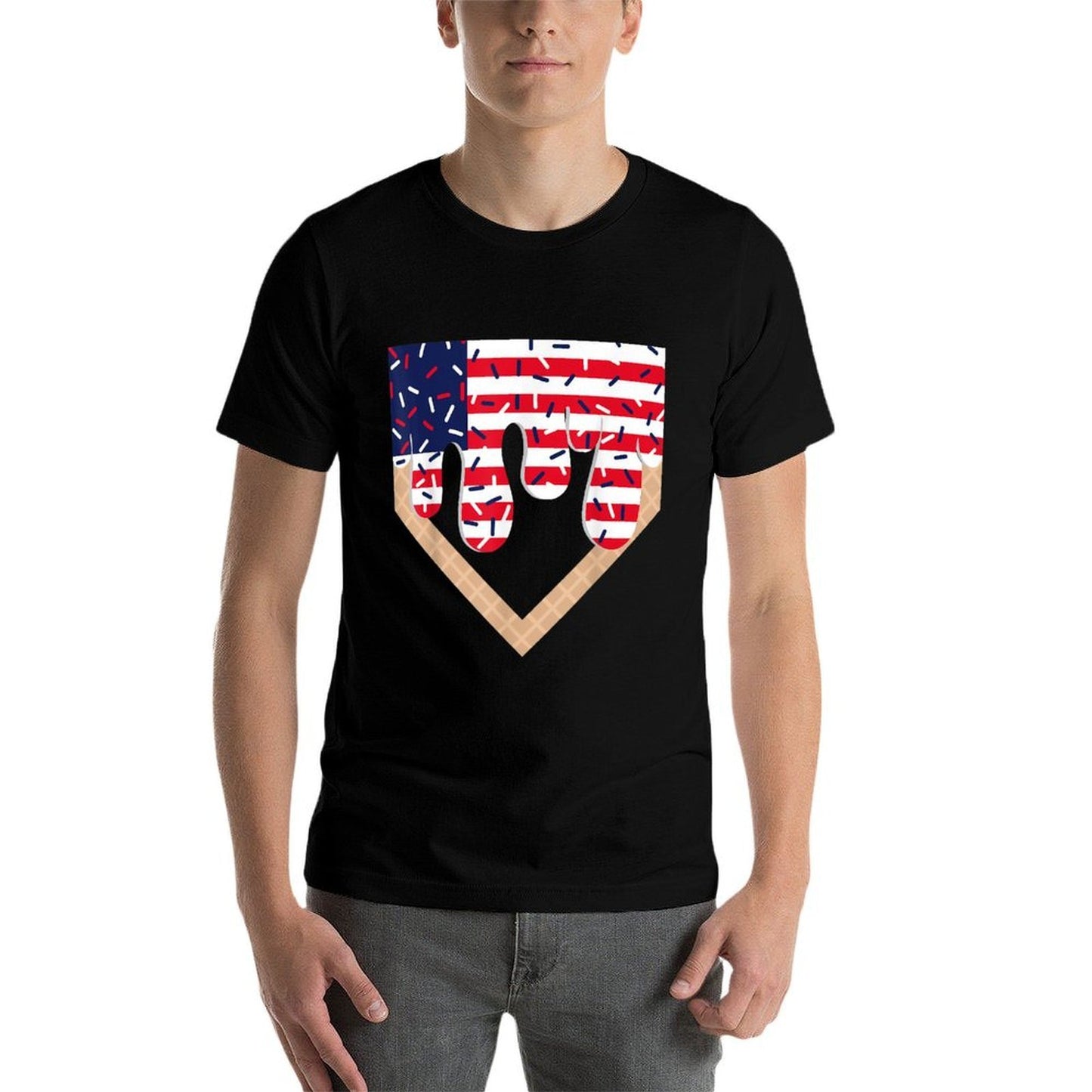Baseball Drip Boy Ice Cream Patriotic American 4th July  Durable T-Shirt