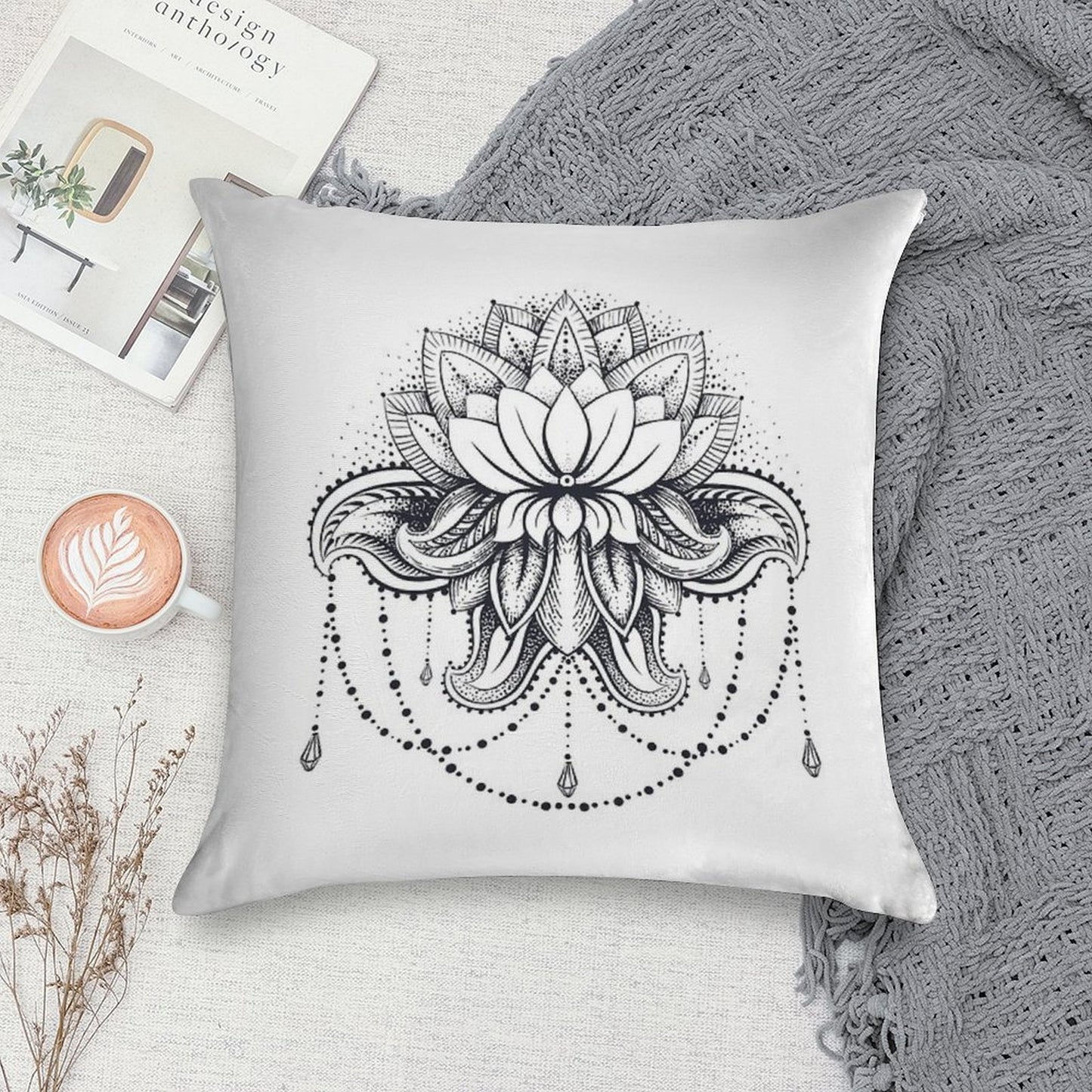 Ornamental Lotus Soft Shrink-Resistant Throw Pillow