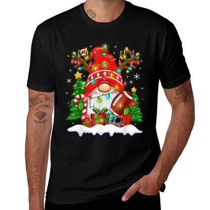 Funny Reindeer Gnome  Football Ball Christmas Lights Xmas  Trendy Pattern T-Shirt