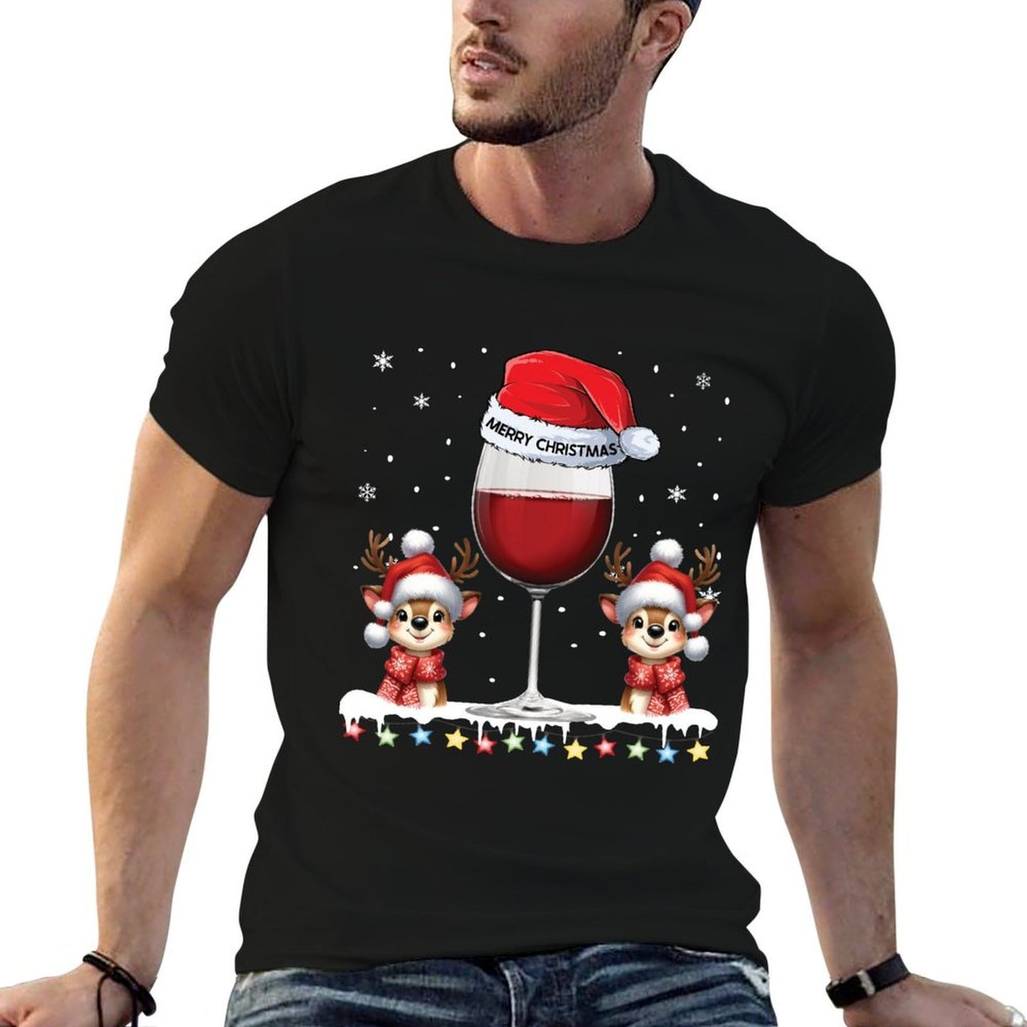 Glass Of Red Wine Funny Reindeer Christmas Men Christmas  Soft T-Shirt