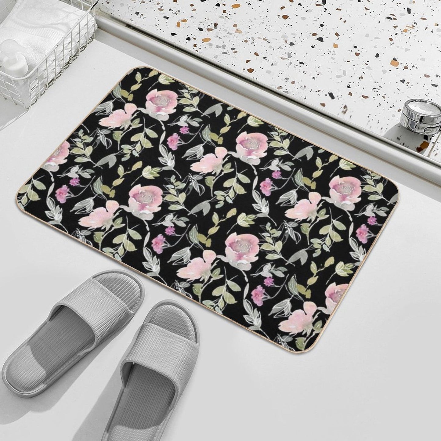 Oriental Floral Pattern in Watercolors  Odorless Bath Mat