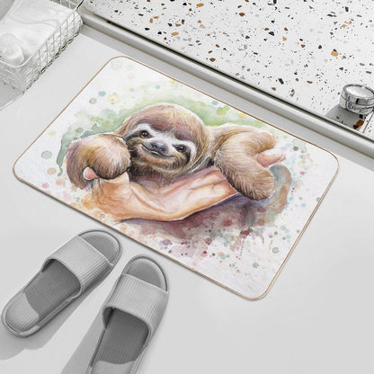 Baby Sloth Watercolor Painting, Cute Baby Animals Print Durable Bath Mat