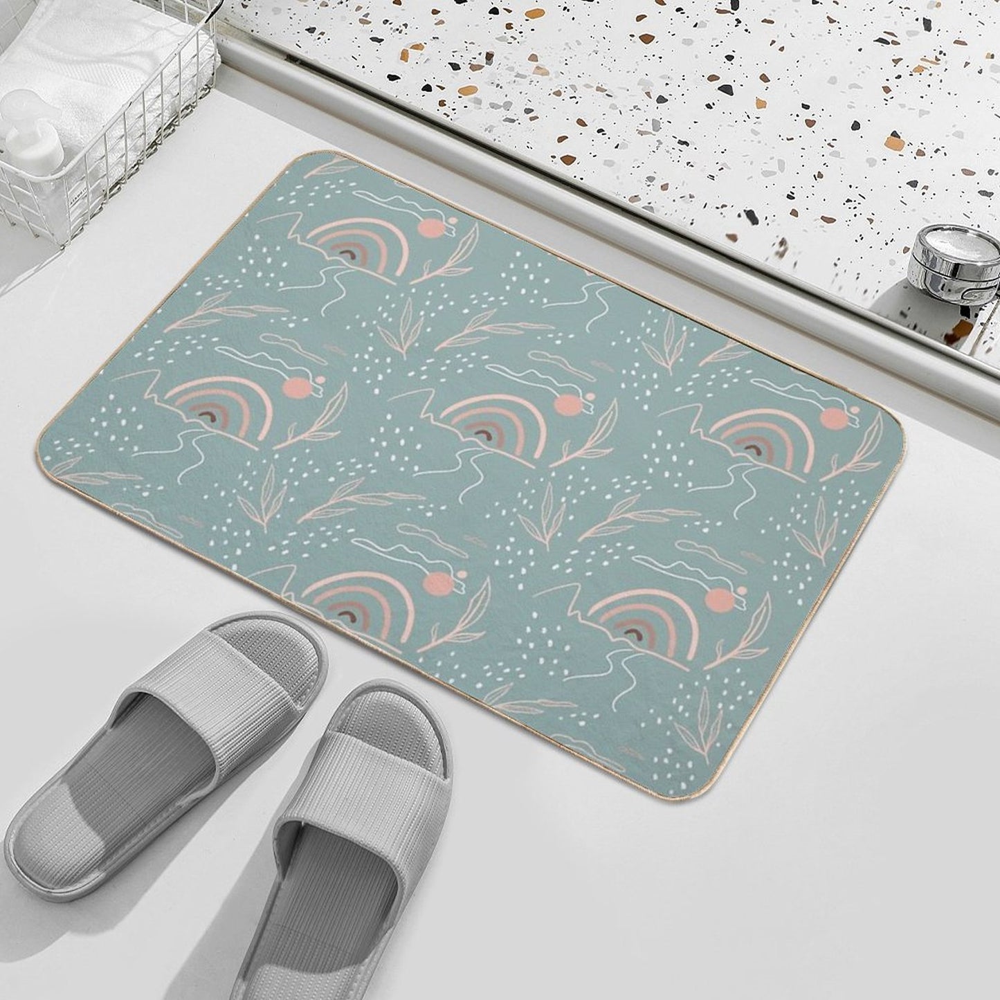 Minimalistic Design with Rainbow And Leaves  Dirt-Trapping Bath Mat