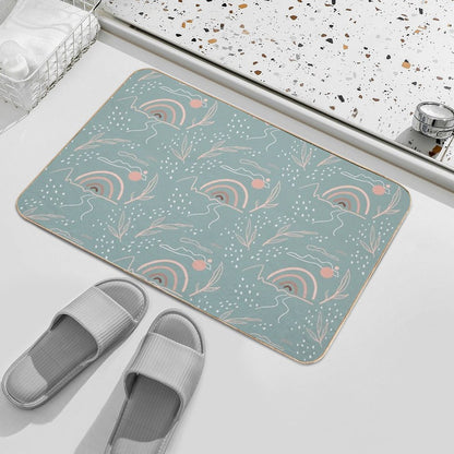 Minimalistic Design with Rainbow And Leaves  Dirt-Trapping Bath Mat