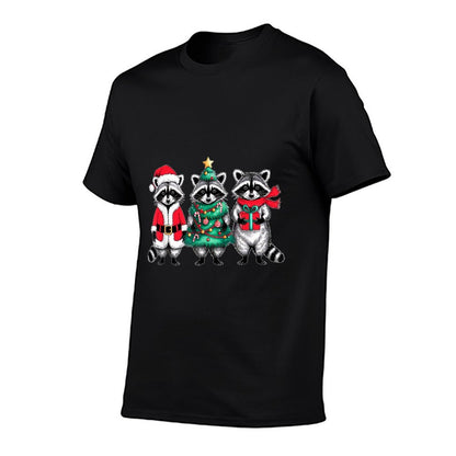 Raccoon Christmas Tree Light Santa Hat Xmas Family Men Women  Affordable Price T-Shirt