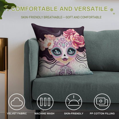 Camila Huesitos - Sugar Skull Soft Durable Construction Throw Pillow
