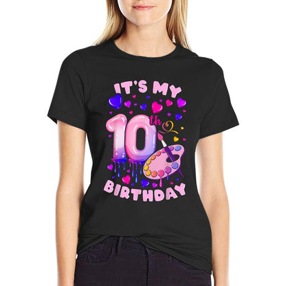 10th Birthday, Girl 10 Years, Painting Art, Number 10  Heathered Texture T-Shirt